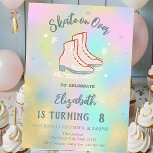 Invitation Patins à glace Anniversaire holographique coloré