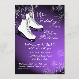 Invitation Patins à glace et flocons de neige Violet Annivers