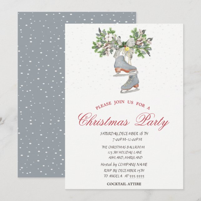 Invitation Patins à glace Noël Fête de  (Devant / Derrière)