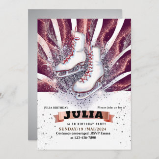 Invitation patins à glace patinage argent brillant violet vio
