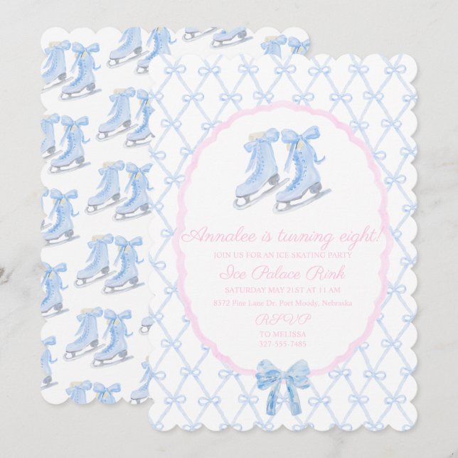 Invitation Patins à glace pour fête de patinage préppy (Devant / Derrière)