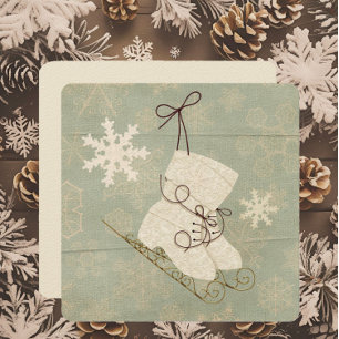 Invitation Patins à glace vintage flocon de neige vert vintag