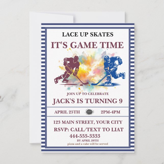 Invitation "Patins à Lace, C'est le Moment du Match" Hockey s (Devant)