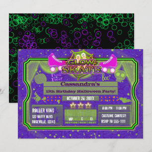 Invitation Patins à roulettes lumineux Halloween pour fête d'