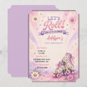 Invitation Patins à roulettes Marguerites Blanches Anniversai