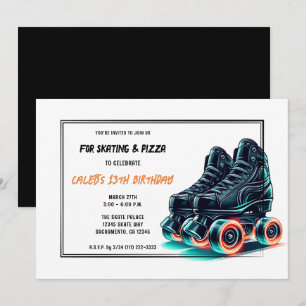 Invitation Patins à roulettes noirs avec lueur orange pour fê