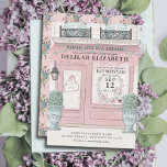 Invitation pâtisserie française Paris QR Bat mitzvah rose<br><div class="desc">Cette mignonne invitation à Bat mitzvah à thème café/boulangerie/pâtisserie française présente un arrière - plan crème avec une pâtisserie/boulangerie/cafétéria en rose. L'envers présente votre code QR sur un arrière - plan rose pâle aux motifs floraux. Personnalisez-vous pour répondre à vos besoins. Vous pouvez trouver d'autres produits correspondants dans mon magasin....</div>