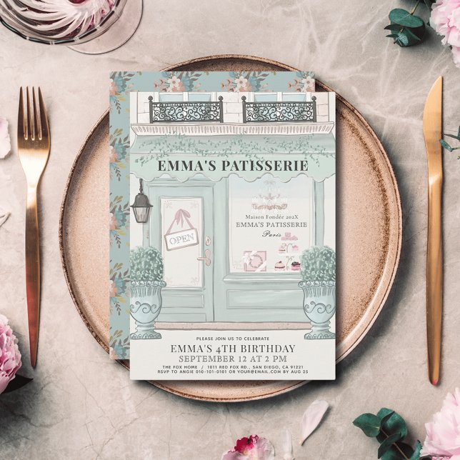 Invitation pâtisserie Paris Vert Anniversaire (Créateur téléchargé)
