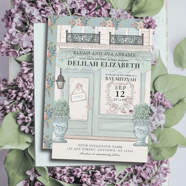 Invitation pâtisserie pâtisserie Paris Bat mitzvah vert (Créateur téléchargé)