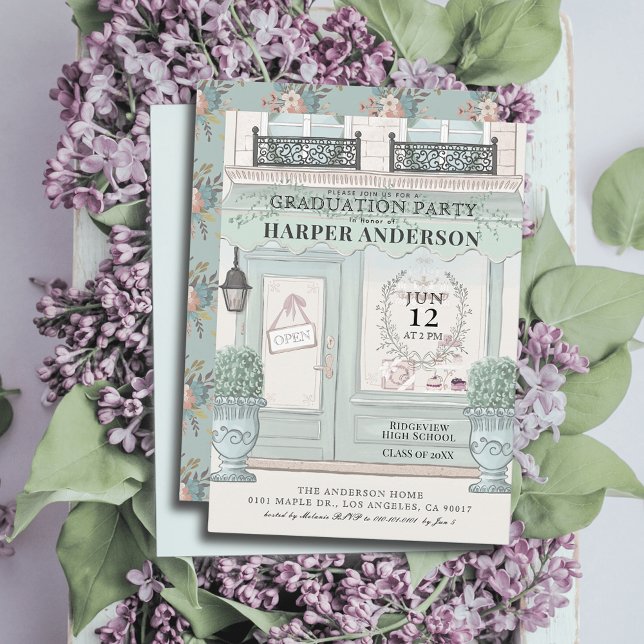 Invitation pâtisserie pâtisserie Paris Green Graduation (Créateur téléchargé)