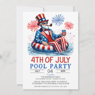 Invitation Patriot rouge blanc et bleu 4 juillet Pool Party