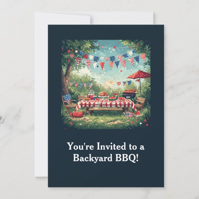 Invitation Patriotic Backyard BBQ Scene – 4th of July (Devant)