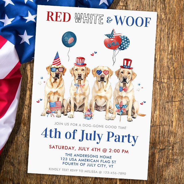 Invitation Patriotic Dogs Party Red White & Woof 4 juillet (Créateur téléchargé)