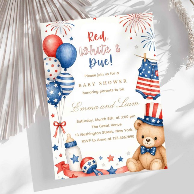 Invitation Patriotic Red White and Blue Baby Shower (patriotic baby shower invitation, red white blue baby shower, 4th of july baby shower, americana bab)