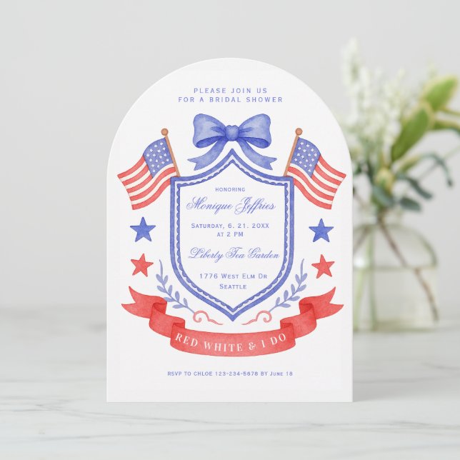 Invitation Patriotic Red White & I DoCrest  Bridal Shower (Debout devant)