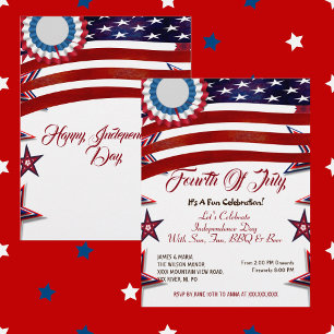 Invitation Patriotic Stars 4 juillet American Flag BBQ Party
