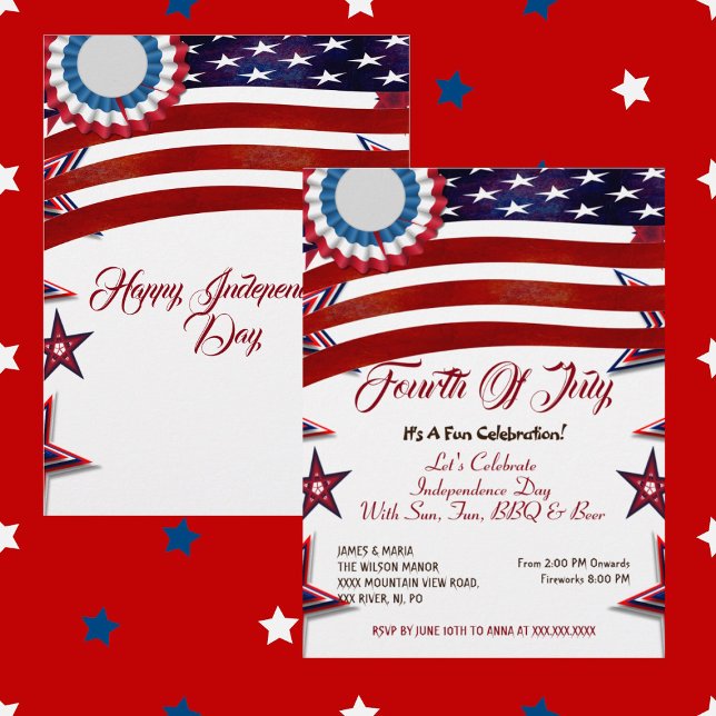 Invitation Patriotic Stars 4 juillet American Flag BBQ Party (Patriotic Stars 4th July American Flag BBQ Party Invitation)