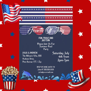 Invitation Patriotic Stars 4 juillet American Flag Pool Party