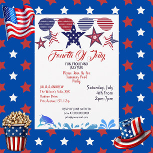 Invitation Patriotic Stars 4 Juillet Lunettes de soleil Pool