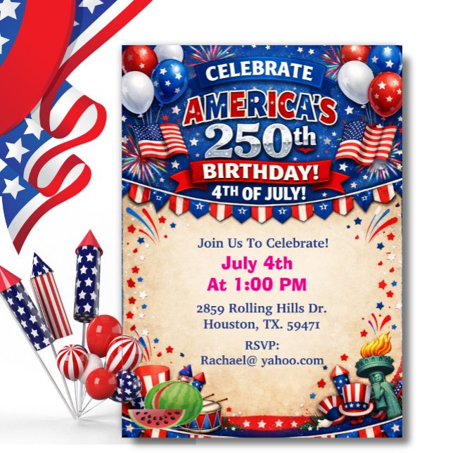 Invitation Patriotic Theme 250th America’s 250th BBQ (Créateur téléchargé)