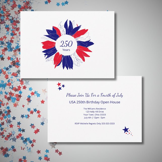 Invitation Patriotic USA 250 Years Floral Fourth of July BBQ (Créateur téléchargé)