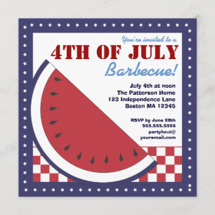 Invitation Patriotic Watermelon 4 juillet Barbecue
