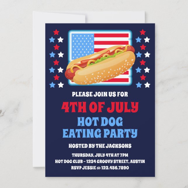 Invitation Patriotique 4 juillet Hot Dog Party (Devant)