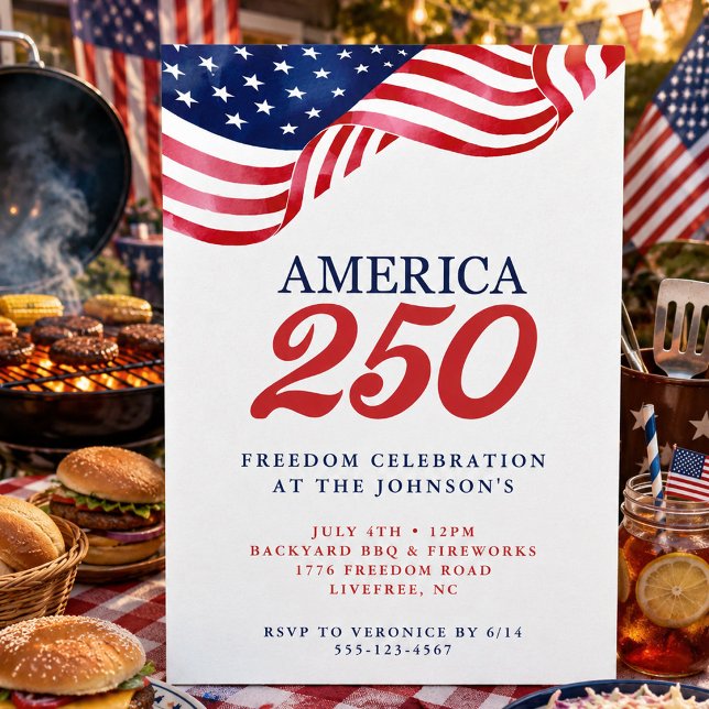 Invitation patriotique America 250 | BBQ du 4 juil (Créateur téléchargé)