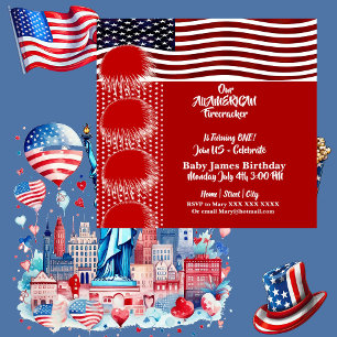 Invitation Patriotique Américain Drapeau Firecracker Annivers