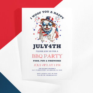 Invitation Patriotique Bulldog Woof you Happy Juillet 4