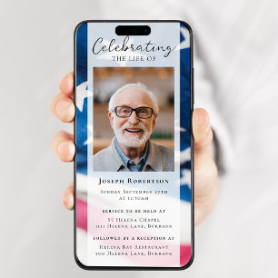 Invitation Patriotique Drapeau Vet Photo Funérailles Digital