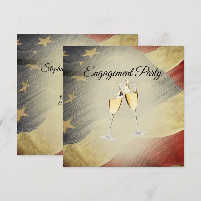 Invitation Patriotique Elegant American Flag Engagement Party (Devant / Derrière)