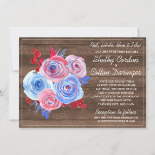 Invitation Patriotique Floral Quart Juillet Rustique Mariage