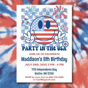 Invitation Patriotique Retro 4 juillet fête d'anniversaire