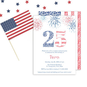 Invitation Patriotique Rouge Blanc & Bleu Amusant 25e anniver