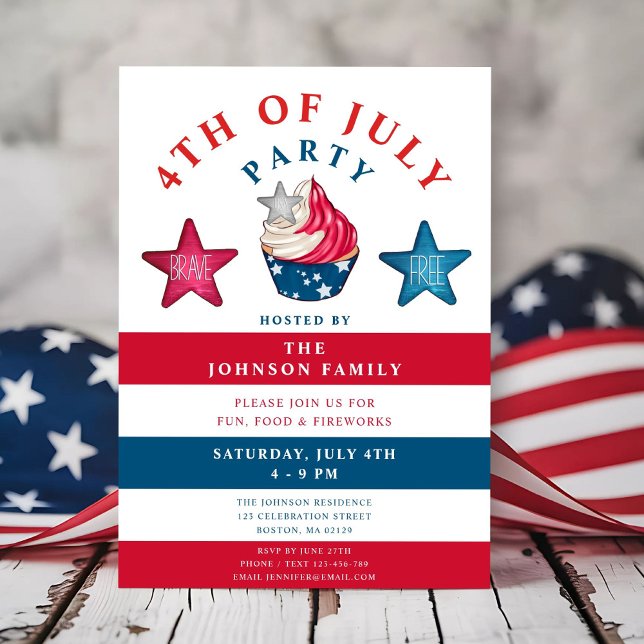 Invitation Patriotique Rouge Blanc & Bleu Étoiles 4 juillet (Patriotic Red White & Blue Stars 4th Of July Invitation)