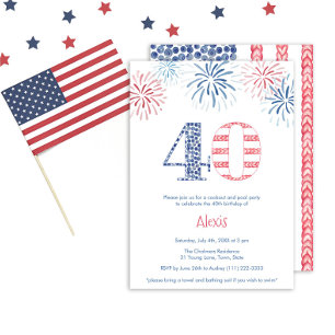 Invitation Patriotique Rouge Bleu Bleu Amusant 40e fête d'ann