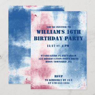 Invitation Patriotique Tie Dye Red, White & Blue Party