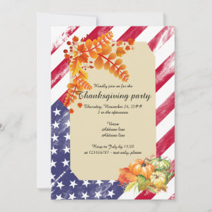 Invitation Patriotique US Drapeau Script Thanksgiving Diner P