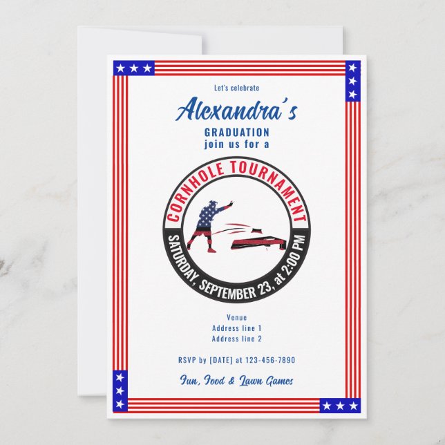 Invitation Patriotique US Sack Toss Cornhole Graduation Party (Devant)