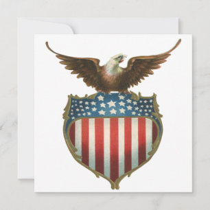 Invitation Patriotisme Rétro, Aigle Fier au-dessus du Drapeau