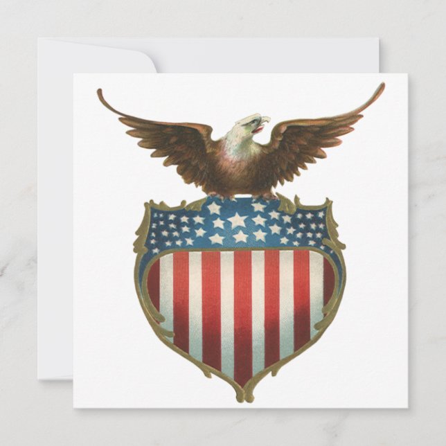 Invitation Patriotisme Vintage, Aigle fier sur Drapeau Améric (Devant)
