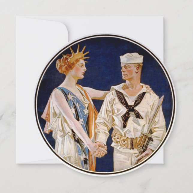 Invitation Patriotisme vintage, Lady Liberty avec Marine Seam (Devant)