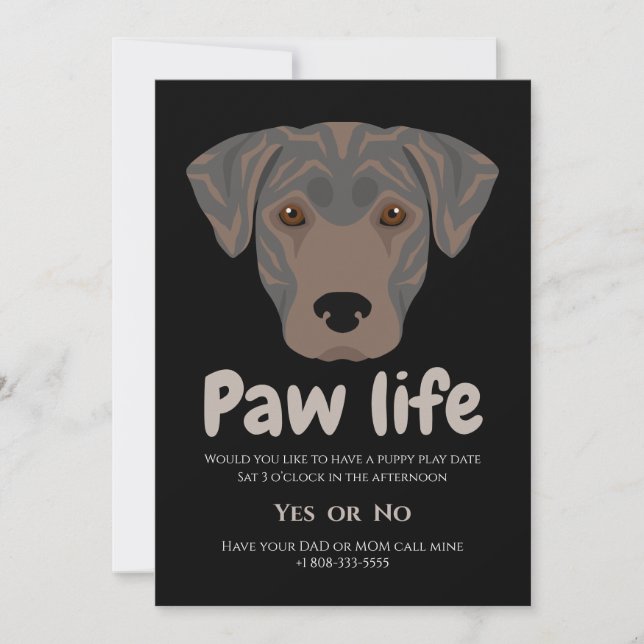 Invitation Patte de chien chiot mignon fête de vie  (Devant)