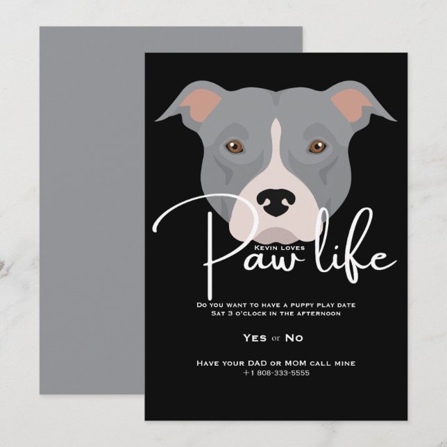 Invitation Patte de chien chiot mignon fête de vie  (Devant / Derrière)