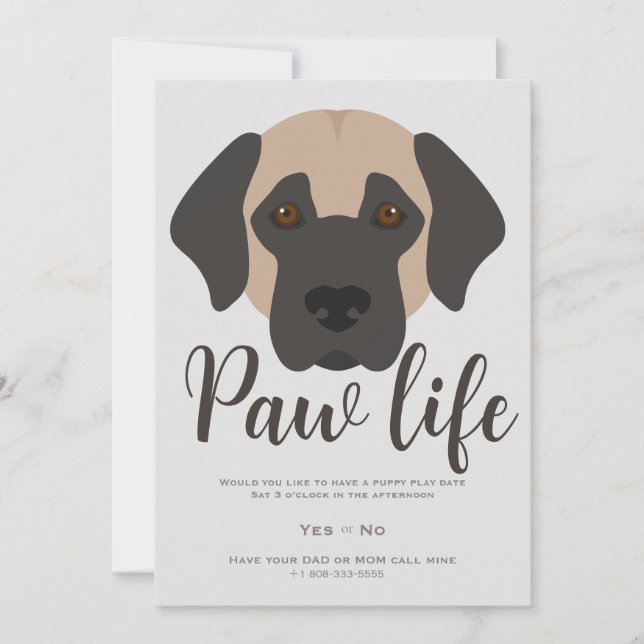 Invitation Patte de chien chiot mignonne fête de vie  (Devant)