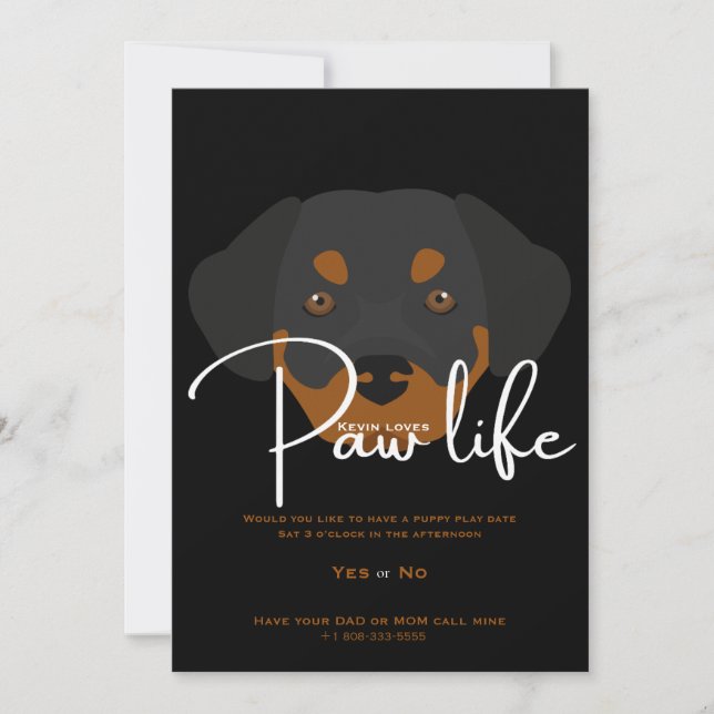Invitation Patte de chien chiot mignonne vie fête  (Devant)