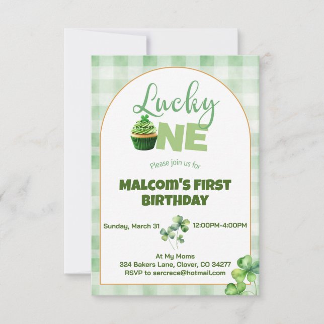 Invitation Patty a Lucky One Cupcake premier anniversaire (Devant)