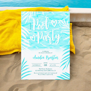 Invitation Paume tropicale été piscine bleue fête Sweet 16