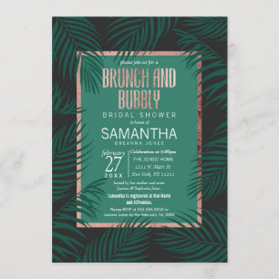 Invitation Paume Vert Feuille Rose Noir Or Brunch Bubbly